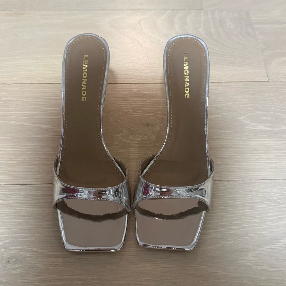 Metallic Silver Heeled Mules